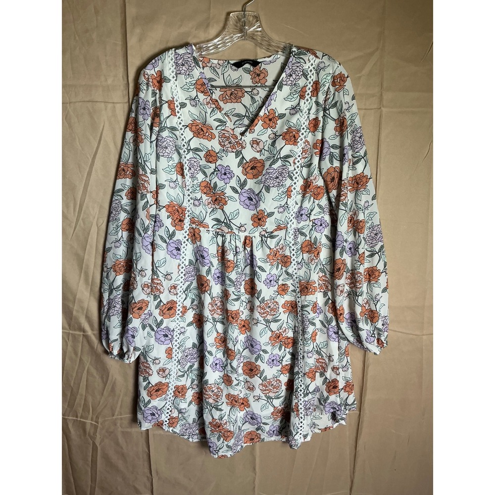 DOKOTOO Floral Print V Neck Long‎ Sleeve Mini Dress Women Size M - Picture 3 of 8